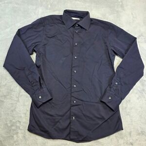Eton Men M Navy Blue Button Down Shirt Custom Made Long Sleeve Spread Collar